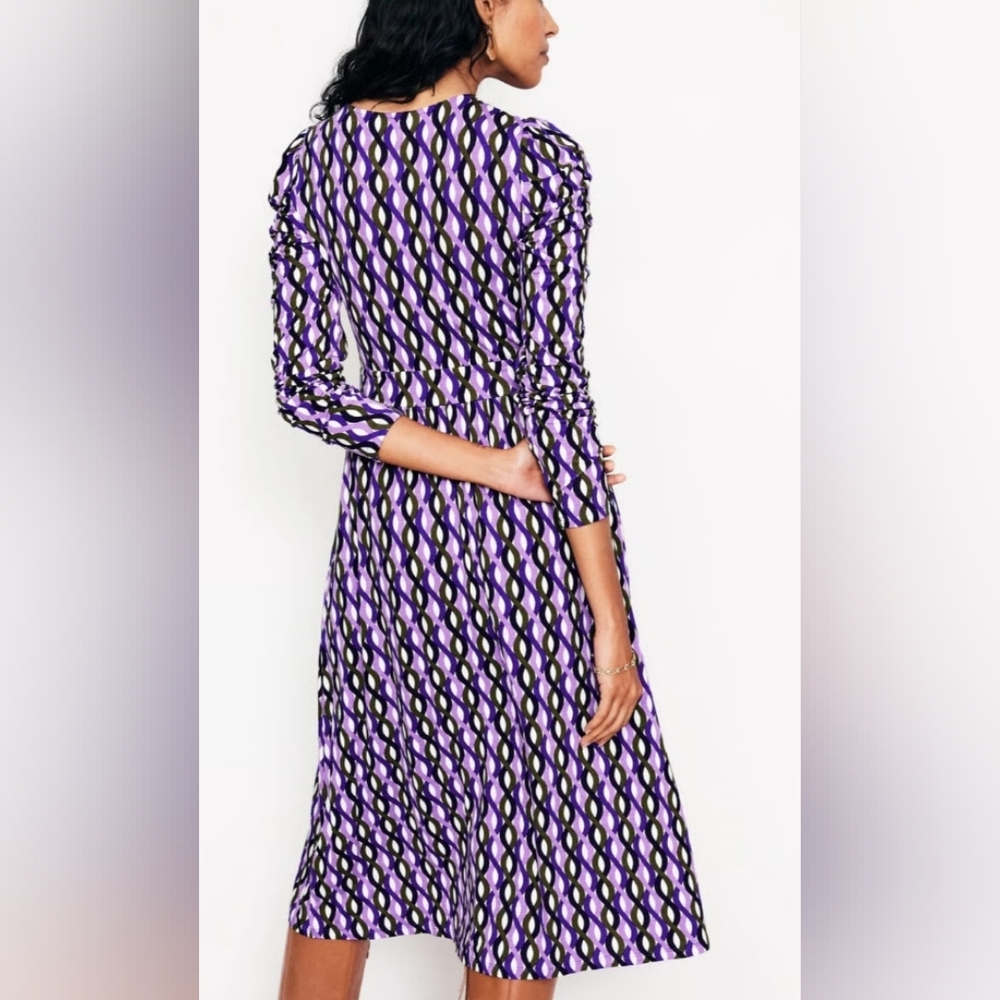 Boden, Puff Sleeve Dress, Purple, Size 8L. NWT - Picture 3 of 4